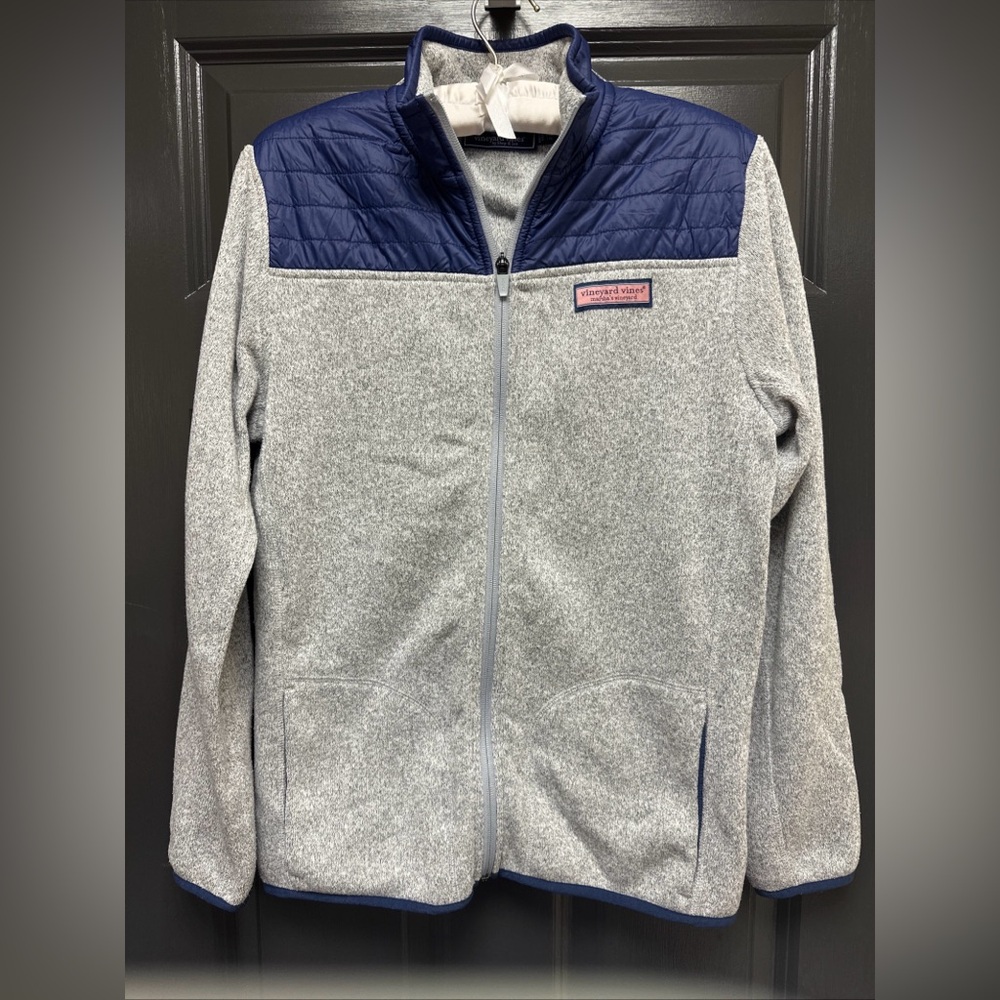 Vineyard Vines Sweater Fleece Full Zip Gray Blue Jacket XL